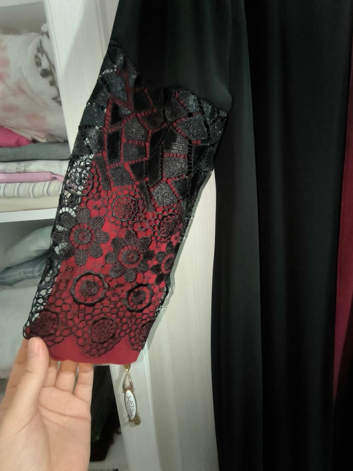 Bordo Detaylı Uzun Kollu abiye - Görsel 2