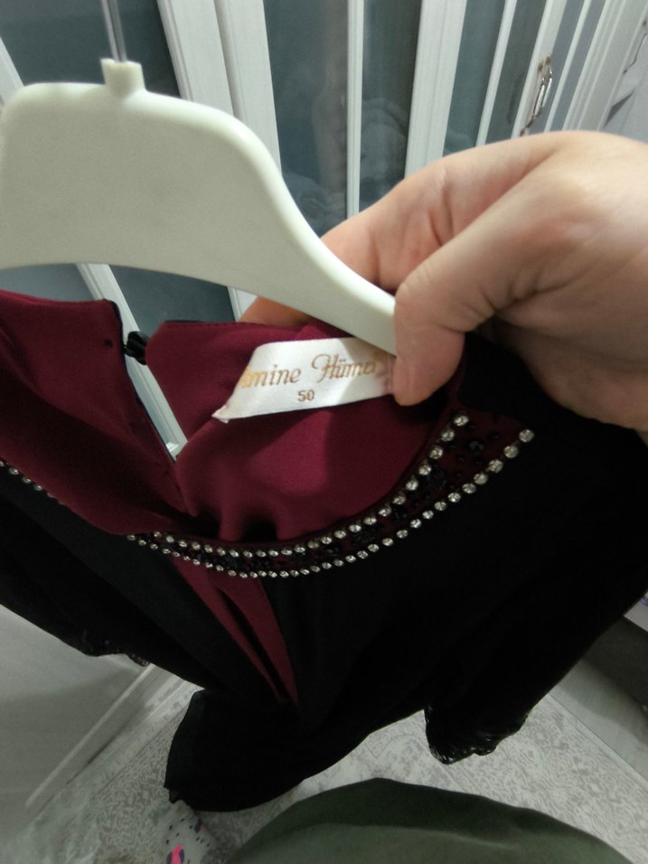 Bordo Detaylı Uzun Kollu abiye - Görsel 5