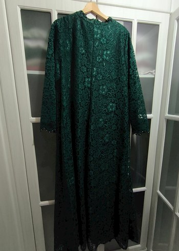 Uzun Kollu Yeşil Dantel Vintage Abiye - Görsel 7