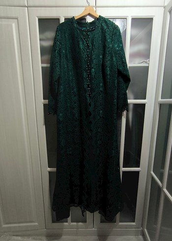Uzun Kollu Yeşil Dantel Vintage Abiye - Görsel 6
