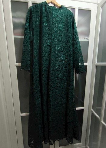 Uzun Kollu Yeşil Dantel Vintage Abiye - Görsel 8