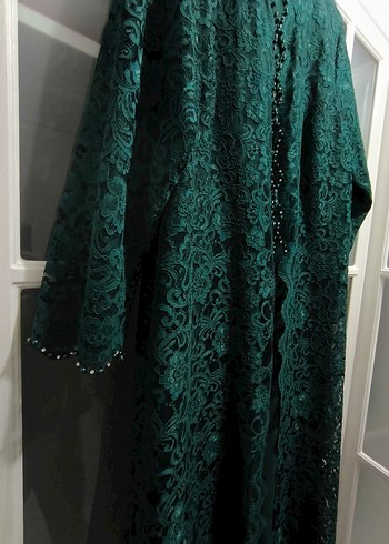 Uzun Kollu Yeşil Dantel Vintage Abiye - Görsel 5