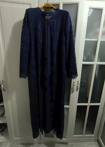 Lacivert Vintage Uzun Kollu Kadın abiye - Görsel 3