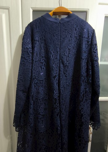 Lacivert Vintage Uzun Kollu Kadın abiye - Görsel 6