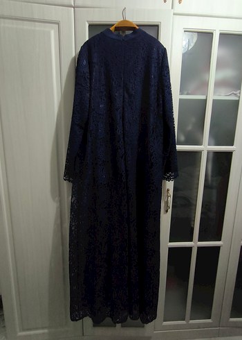 Lacivert Vintage Uzun Kollu Kadın abiye - Görsel 4