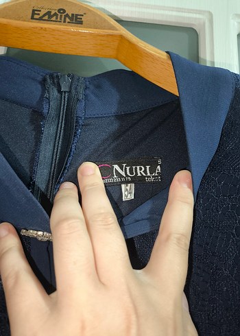 Lacivert Vintage Uzun Kollu Kadın abiye - Görsel 2