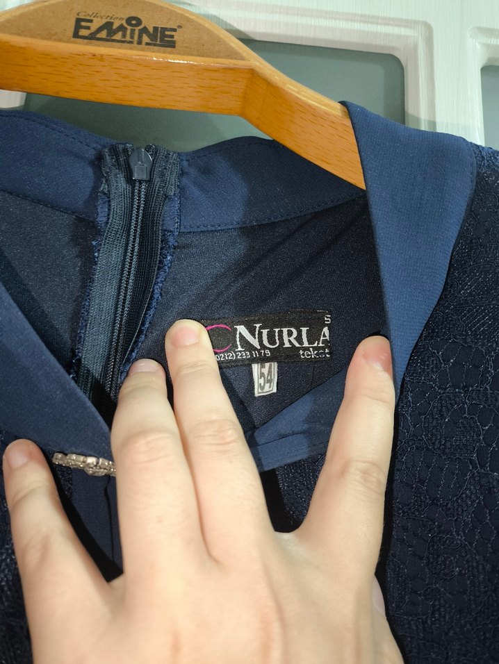 Lacivert Vintage Uzun Kollu Kadın abiye - Görsel 2