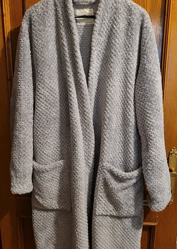 Gri M&S Midi Pamuklu Pelus Uzun Kollu Sabahlık - Görsel 2