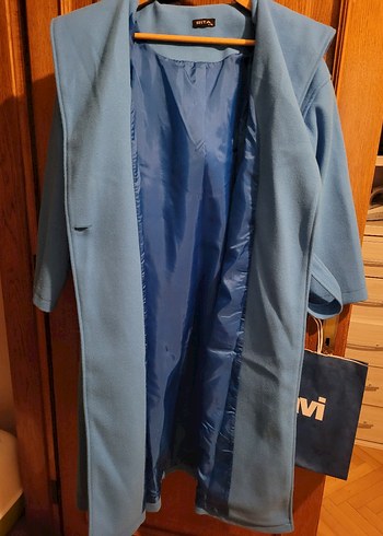 Mavi Uzun Rahat Kesim Kadin Kaban - Görsel 4