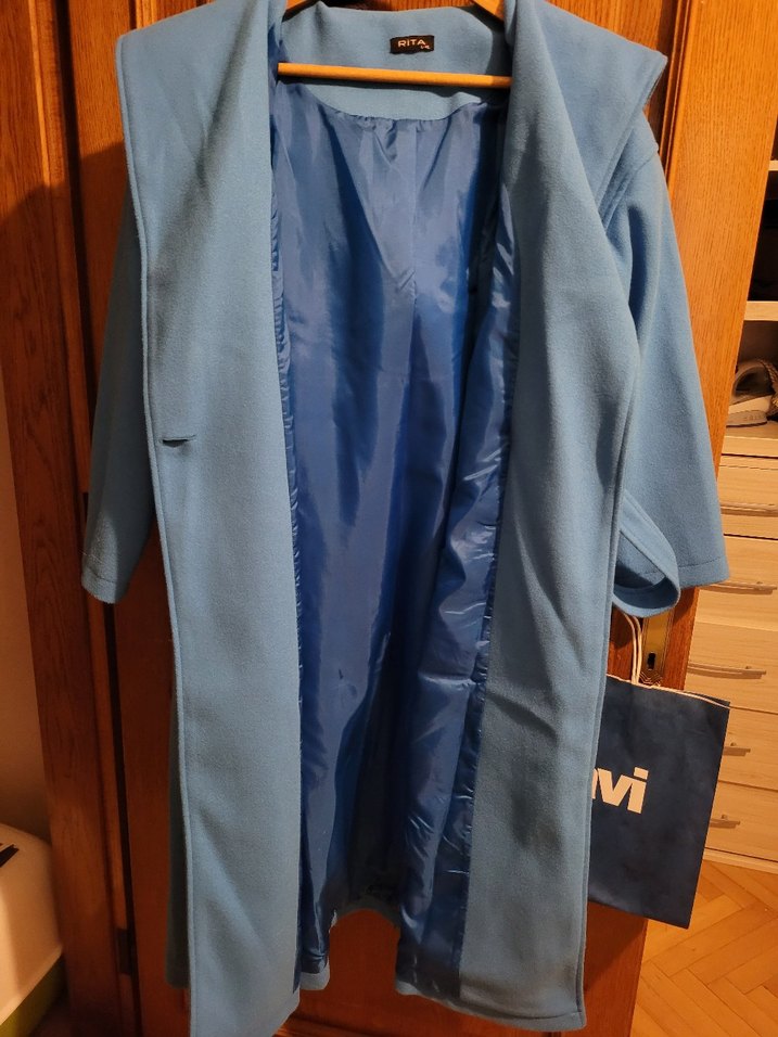 Mavi Uzun Rahat Kesim Kadin Kaban - Görsel 4