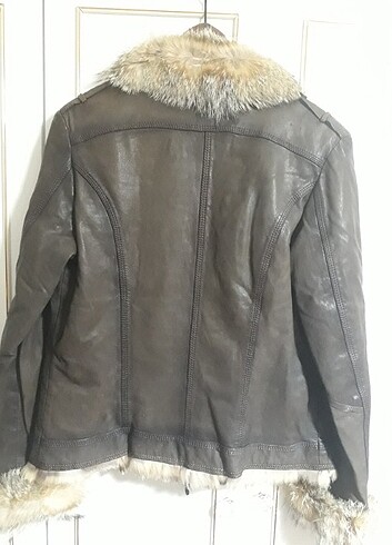 KAHVERENGI ASKONA ICI TILKI KÜRKLÜ DERI CEKET - Görsel 4