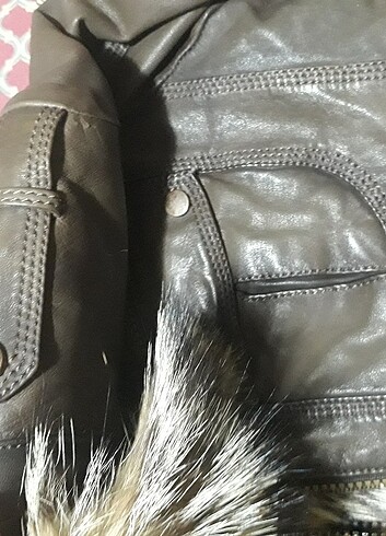 KAHVERENGI ASKONA ICI TILKI KÜRKLÜ DERI CEKET - Görsel 8