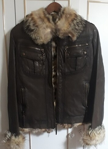 KAHVERENGI ASKONA ICI TILKI KÜRKLÜ DERI CEKET - Görsel 13