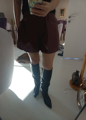 Kahverengi Deri Midi Şort Kemerli - Görsel 2