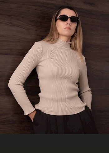 Bordo Yüksek Yaka Fitilli Kadın Kazak - Görsel 2