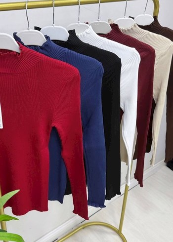 Bordo Yüksek Yaka Fitilli Kadın Kazak - Görsel 4