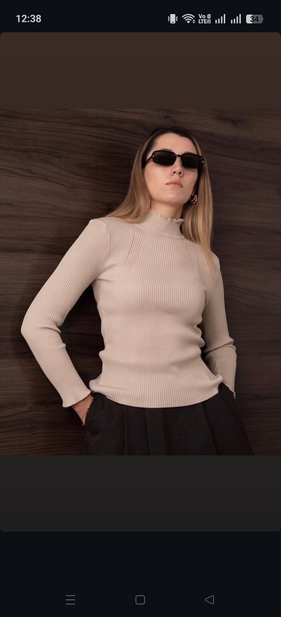 Bordo Yüksek Yaka Fitilli Kadın Kazak - Görsel 2