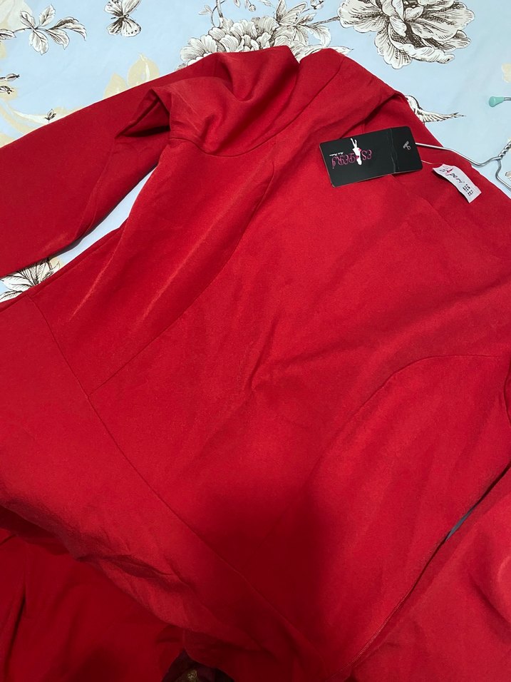 Kırmızı Uzun Kollu Salaş Kadın Elbise - Görsel 5