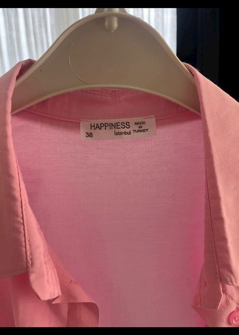 Pembe Düğmeli Keten Kadın Gömlek - Görsel 2