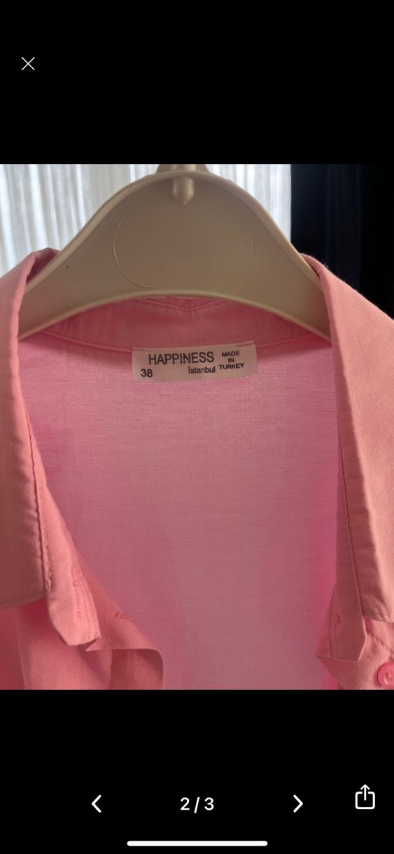 Pembe Düğmeli Keten Kadın Gömlek - Görsel 2