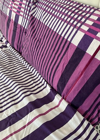 Mor Renkli Çizgili Nevresim Takımı - Görsel 5