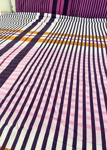 Mor Renkli Çizgili Nevresim Takımı - Görsel 4