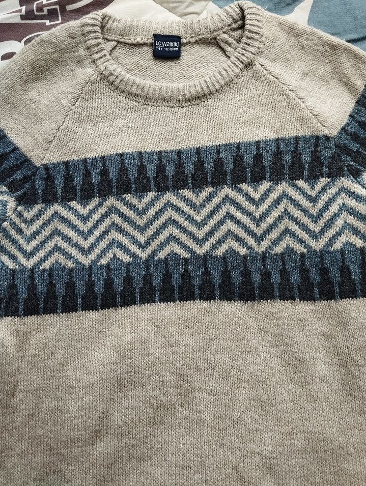 Gri Desenli Bohem Triko Kazak - Görsel 2