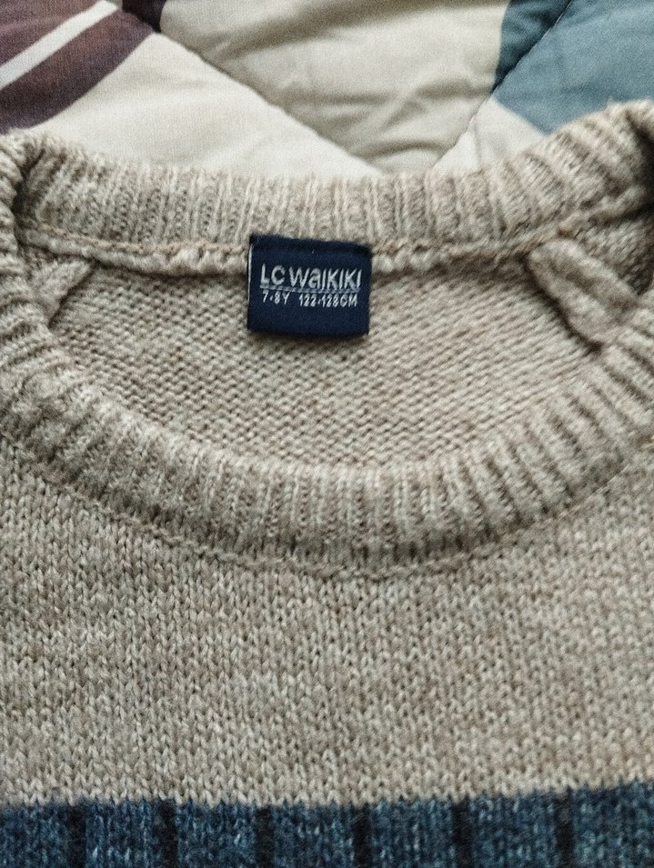 Gri Desenli Bohem Triko Kazak - Görsel 3