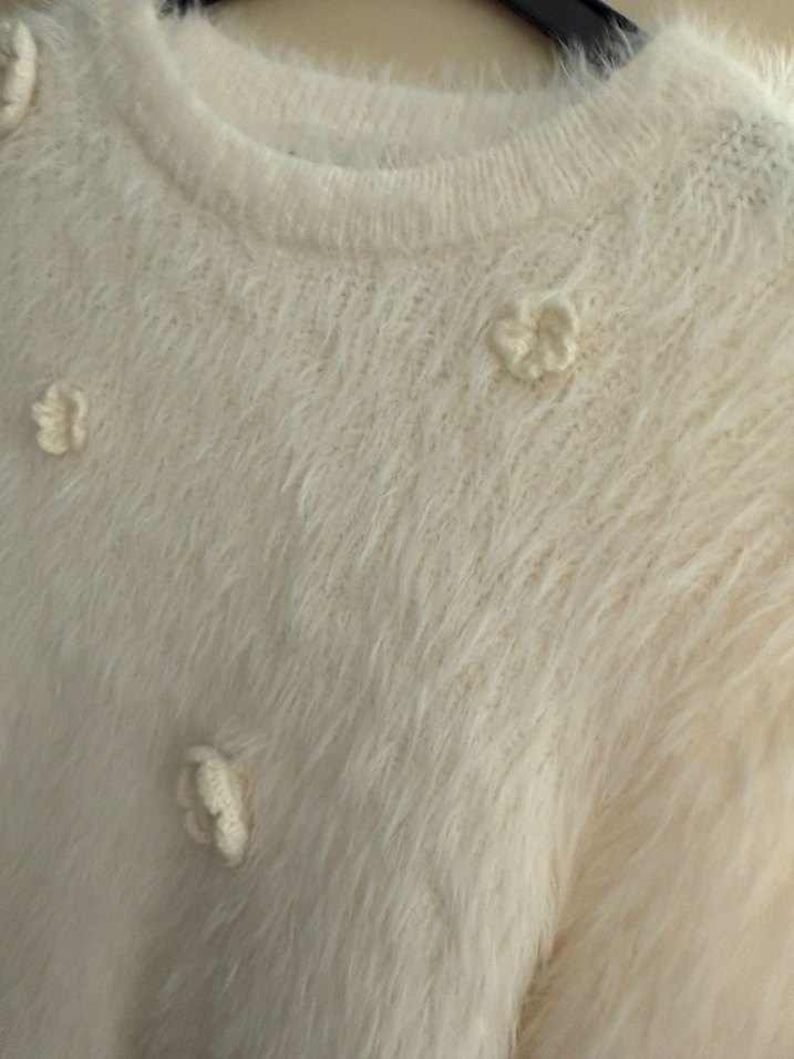 Krem Kürk Detaylı Bohem Kadın Kazak - Görsel 2