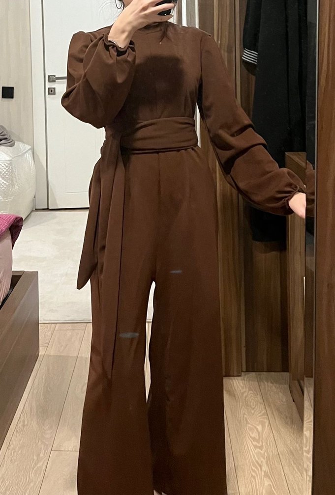 Kahverengi Kemerli Uzun Kadın oysho kumaşTulum - Görsel 2