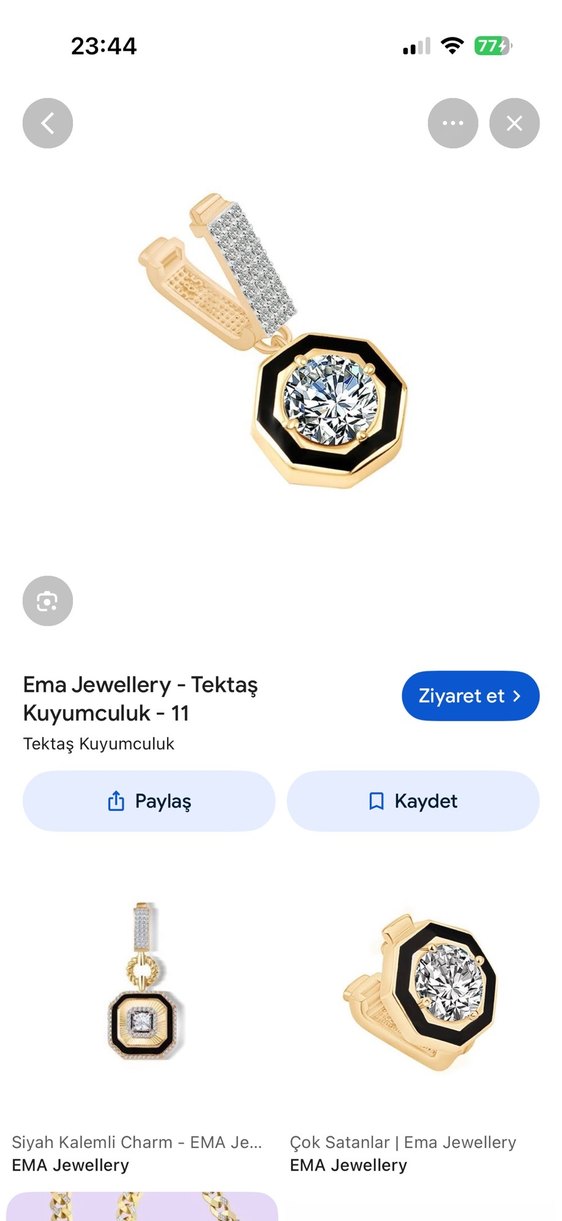 14 k altın Zincir Detaylı Siyah Mineli Altın ema Charm - Görsel 2