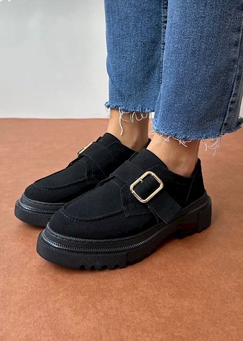 Siyah Süet Tokalı Kadın Loafer - Görsel 2