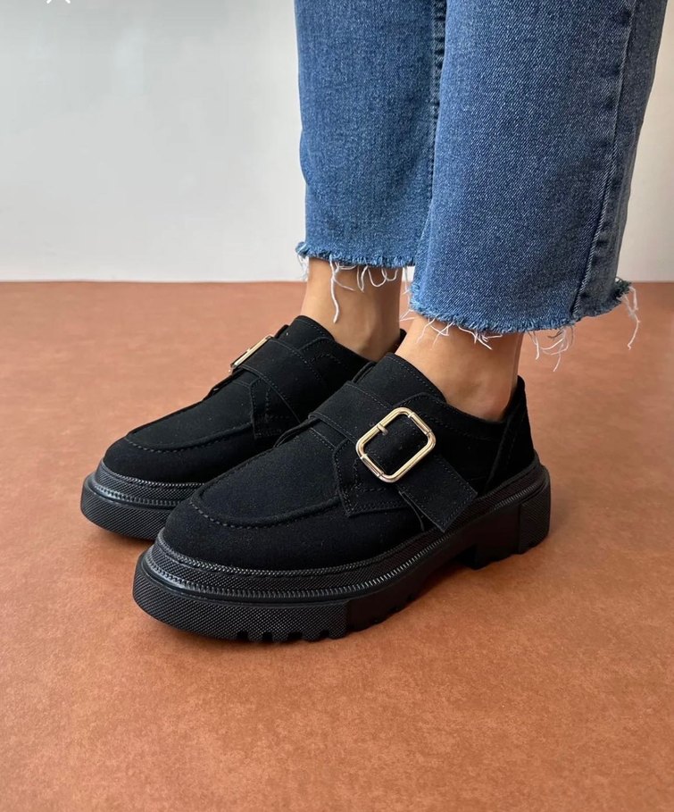 Siyah Süet Tokalı Kadın Loafer - Görsel 2