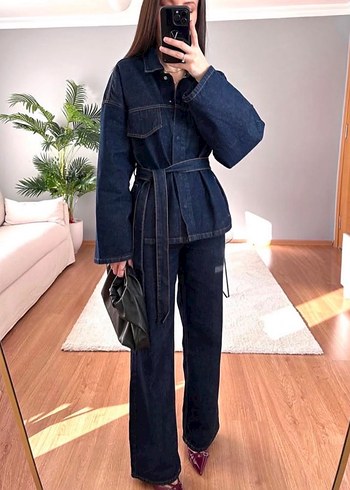Butik ürünüdür Bol Kesim Denim Ceket pantolon - Görsel 2