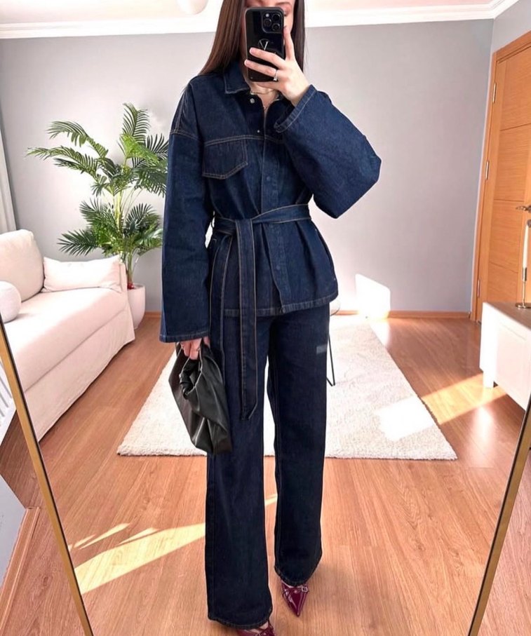 Butik ürünüdür Bol Kesim Denim Ceket pantolon - Görsel 2