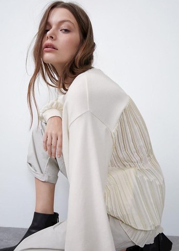 Kadın kırık Beyaz Uzun Kollu Sweatshirt - Görsel 3