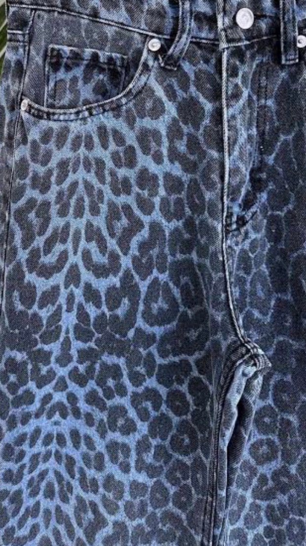 Gri Leopar Desenli  Kadın Kot Pantolon - Görsel 2