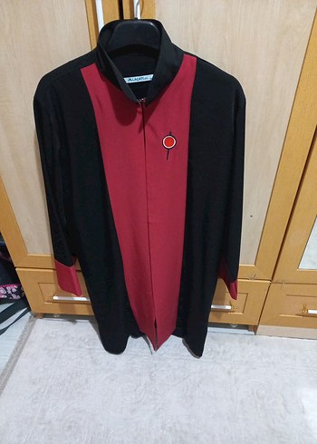 Bordo Siyah Gotik Düğmeli Uzun viskon hirka - Görsel 6