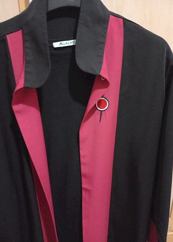 Bordo Siyah Gotik Düğmeli Uzun viskon hirka - Görsel 2