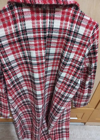 Kırmızı Gri Ekose Uzun Kollu Kadın trenc kap - Görsel 6