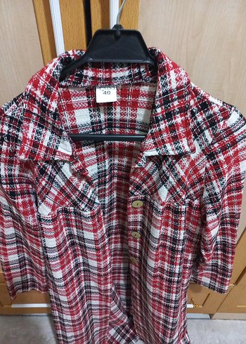 Kırmızı Gri Ekose Uzun Kollu Kadın trenc kap - Görsel 2