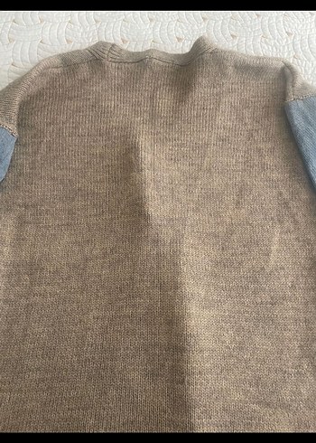 Uzun Kahverengi Triko Hırka Kot Detaylı - Görsel 7