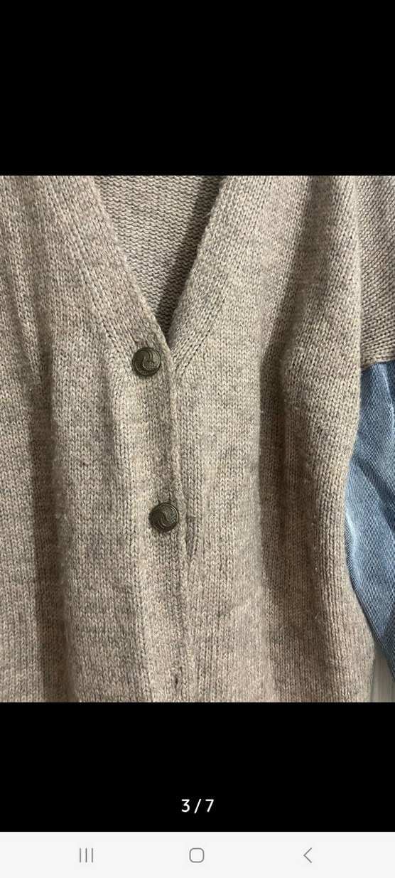 Uzun Kahverengi Triko Hırka Kot Detaylı - Görsel 3