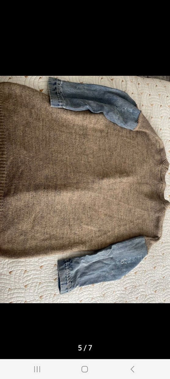 Uzun Kahverengi Triko Hırka Kot Detaylı - Görsel 5