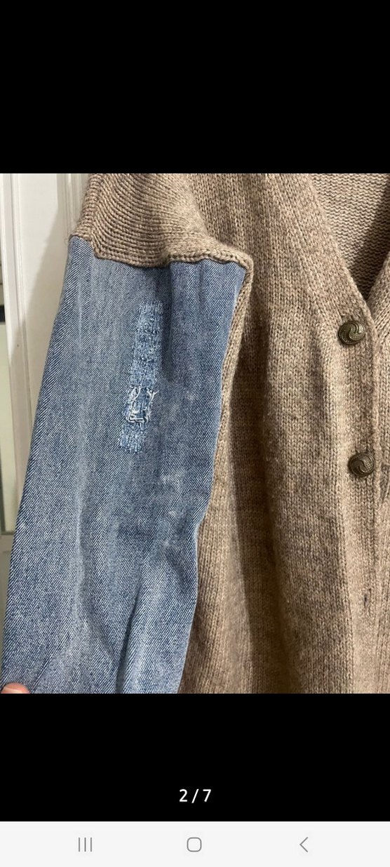 Uzun Kahverengi Triko Hırka Kot Detaylı - Görsel 2