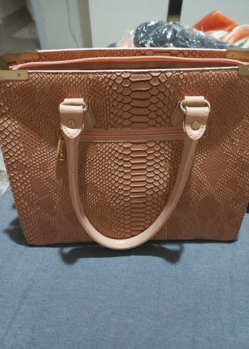 Pudra Yılan Desenli Deri Kadın Çanta - Görsel 2