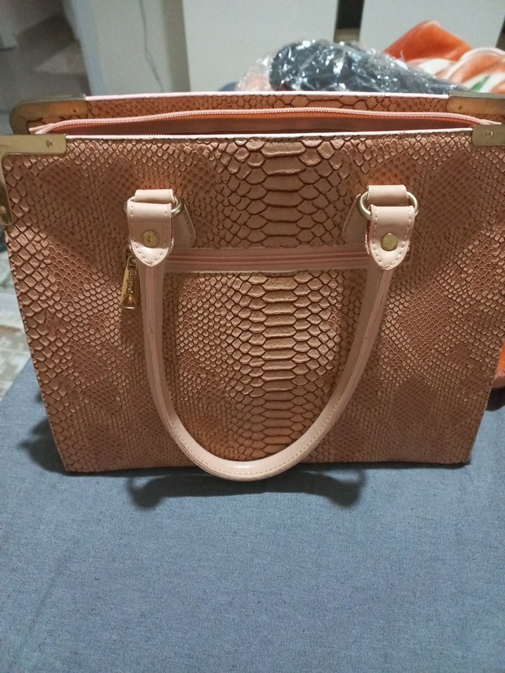 Pudra Yılan Desenli Deri Kadın Çanta - Görsel 2