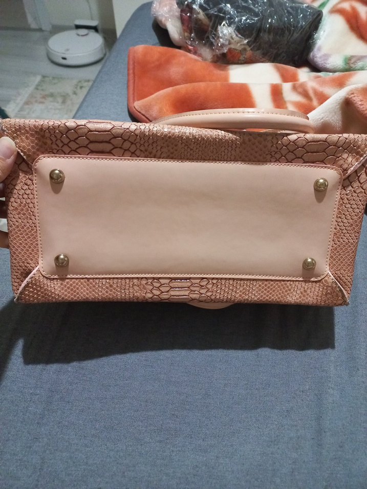 Pudra Yılan Desenli Deri Kadın Çanta - Görsel 5