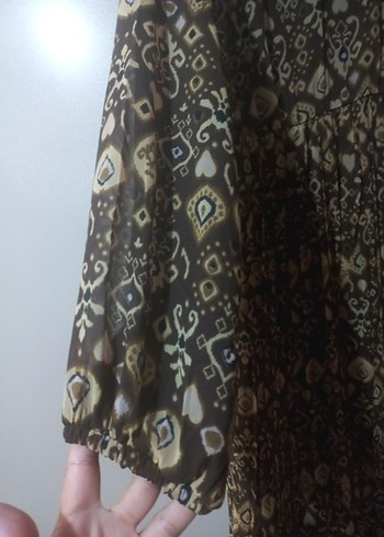 xl Beden kahverengi Renk Bohem Yılan Desenli Uzun sifon Elbise