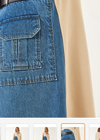 Kemer Detaylı Uzun Mavi Denim Elbise - Görsel 5